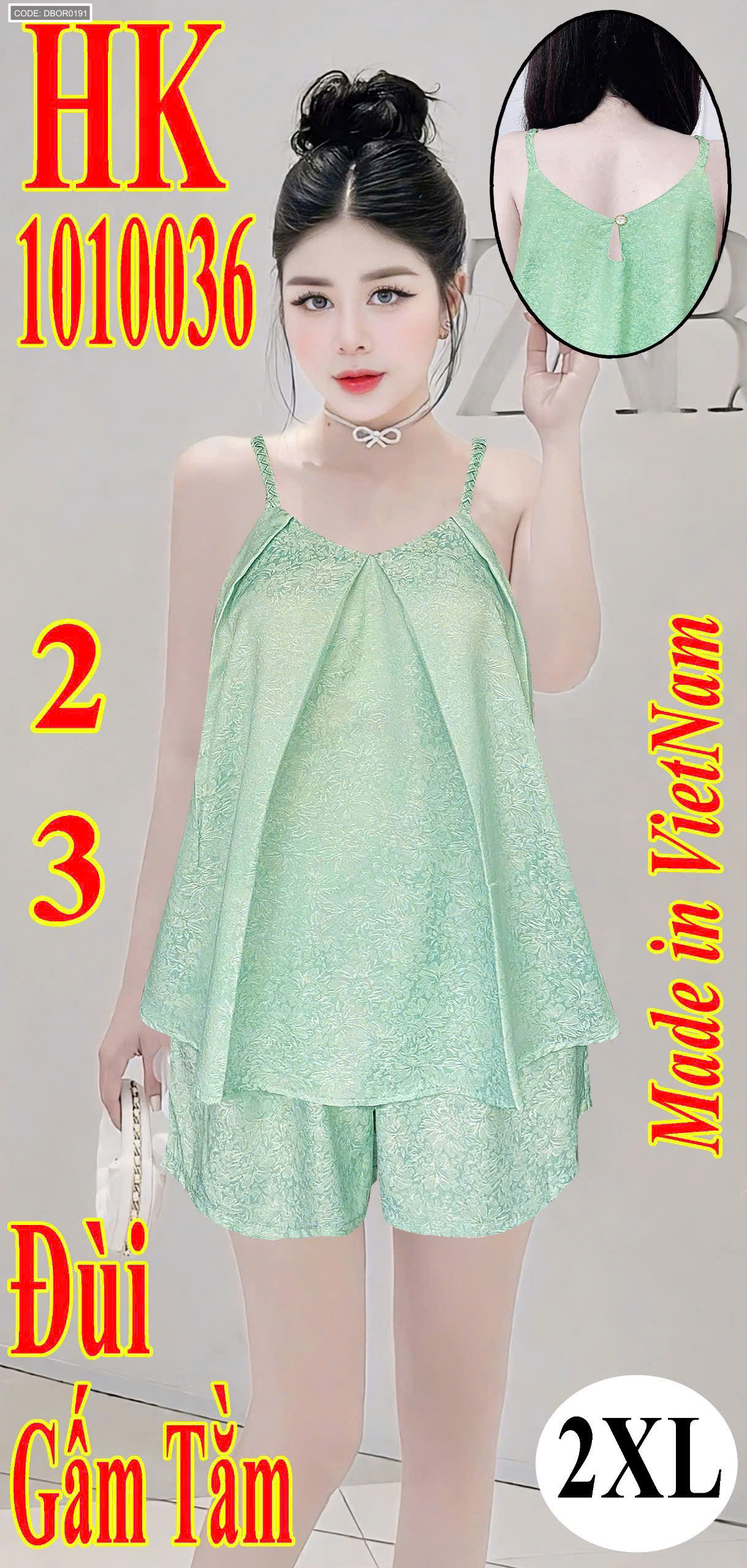 Mẫu mặc thực tế với áo hai dây và quần đùi