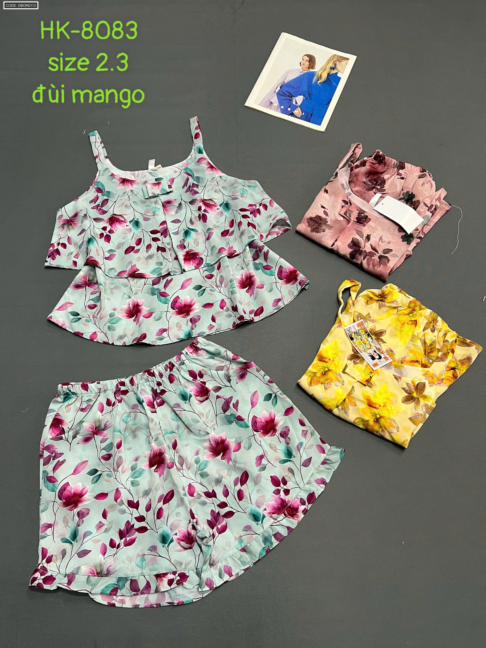 Đồ bộ nữ 2 dây vải mango quần đùi hoa HK-8083