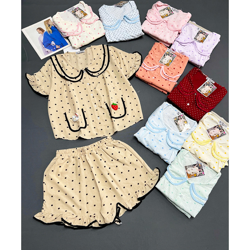 Đồ Bộ Nữ Áo Cổ Sen Tay Ngắn Quần Đùi Họa Tiết Chấm Bi Vải Cotton Hàn Mịn Mát Size 45-62kg phù hợp để tham khảo khi chọn đồ bộ nữ