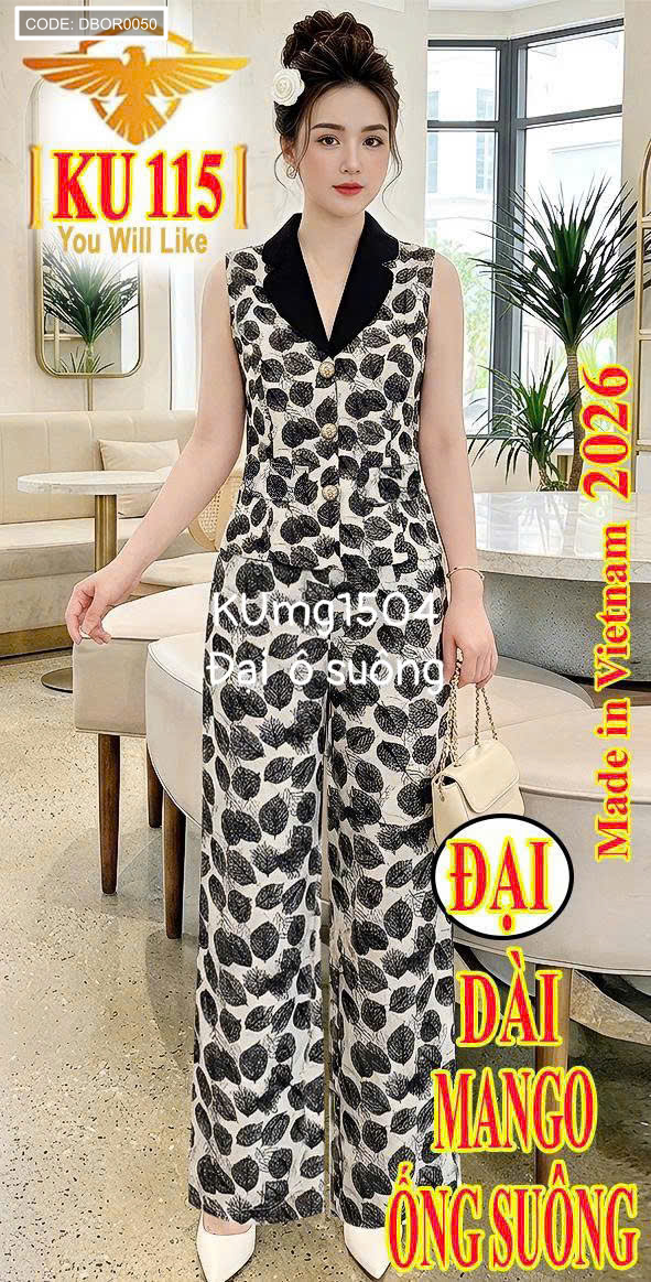 Đồ bộ nữ áo sát nách cổ vest quần ống suông KUmg1504 freesize 40-55kg