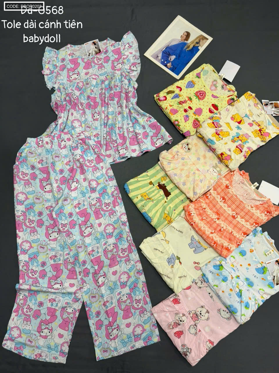 Đồ bộ nữ mặc nhà vải tole Dd-0568 áo babydoll cánh tiên quần dài freesize 45-58kg