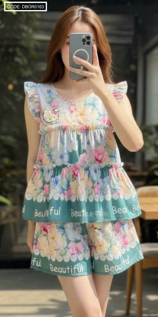 Đồ bộ nữ mặc nhà áo tay cánh tiên quần đùi chấm bi HT-95239 freesize 40-55kg