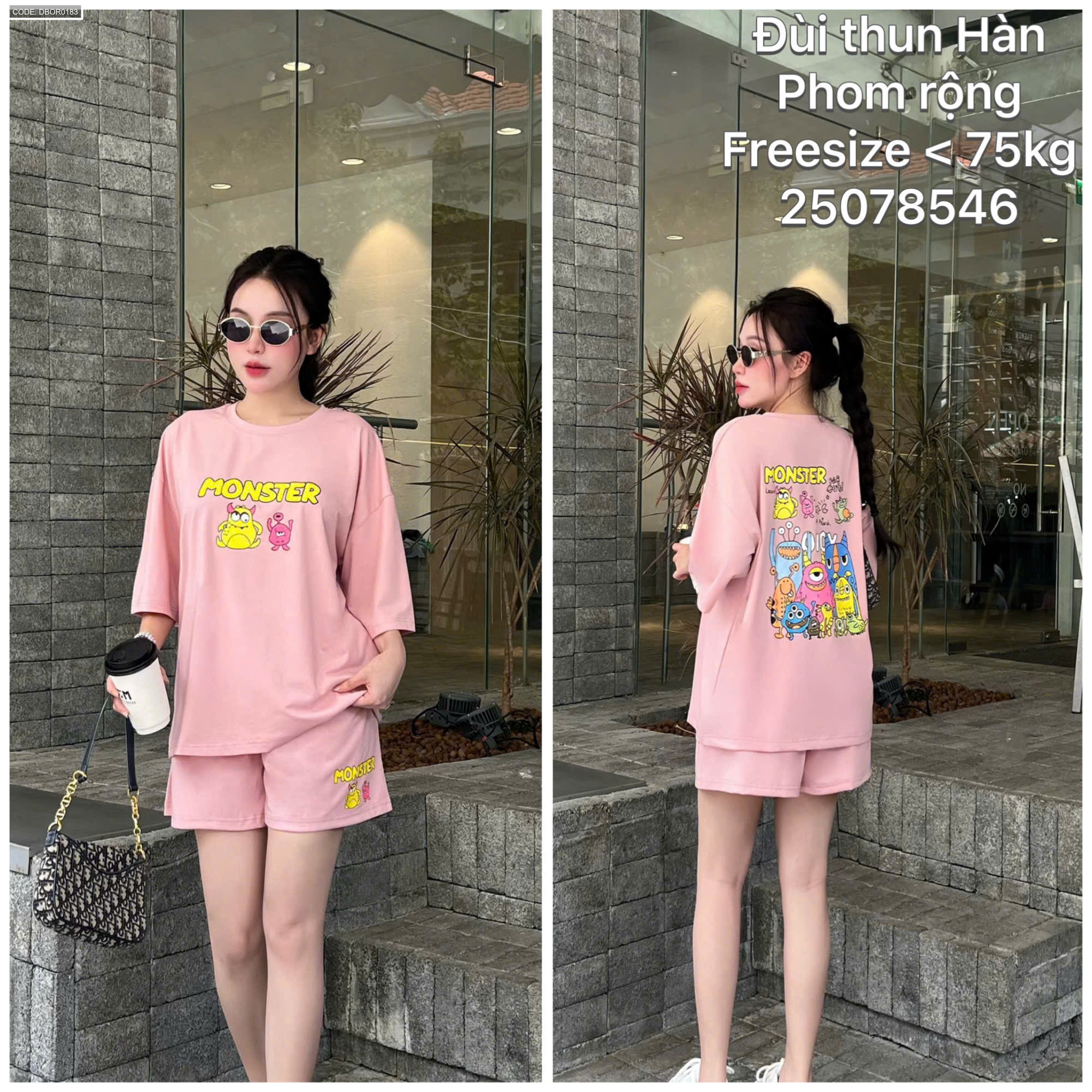 Đồ bộ nữ áo tay ngắn quần đùi thun Hàn phom rộng freesize - 75kg