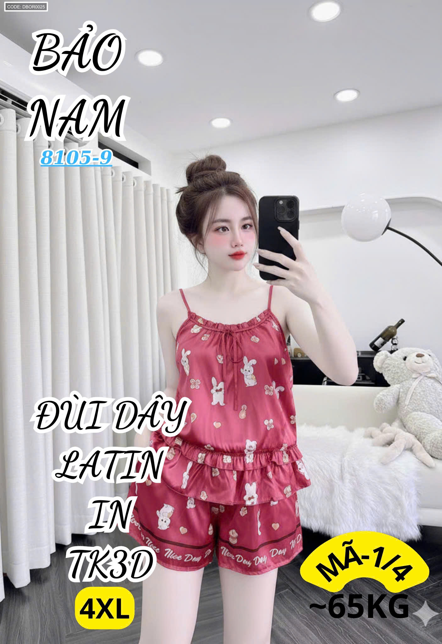 Phiên bản đỏ với áo hai dây và quần short bèo nhẹ