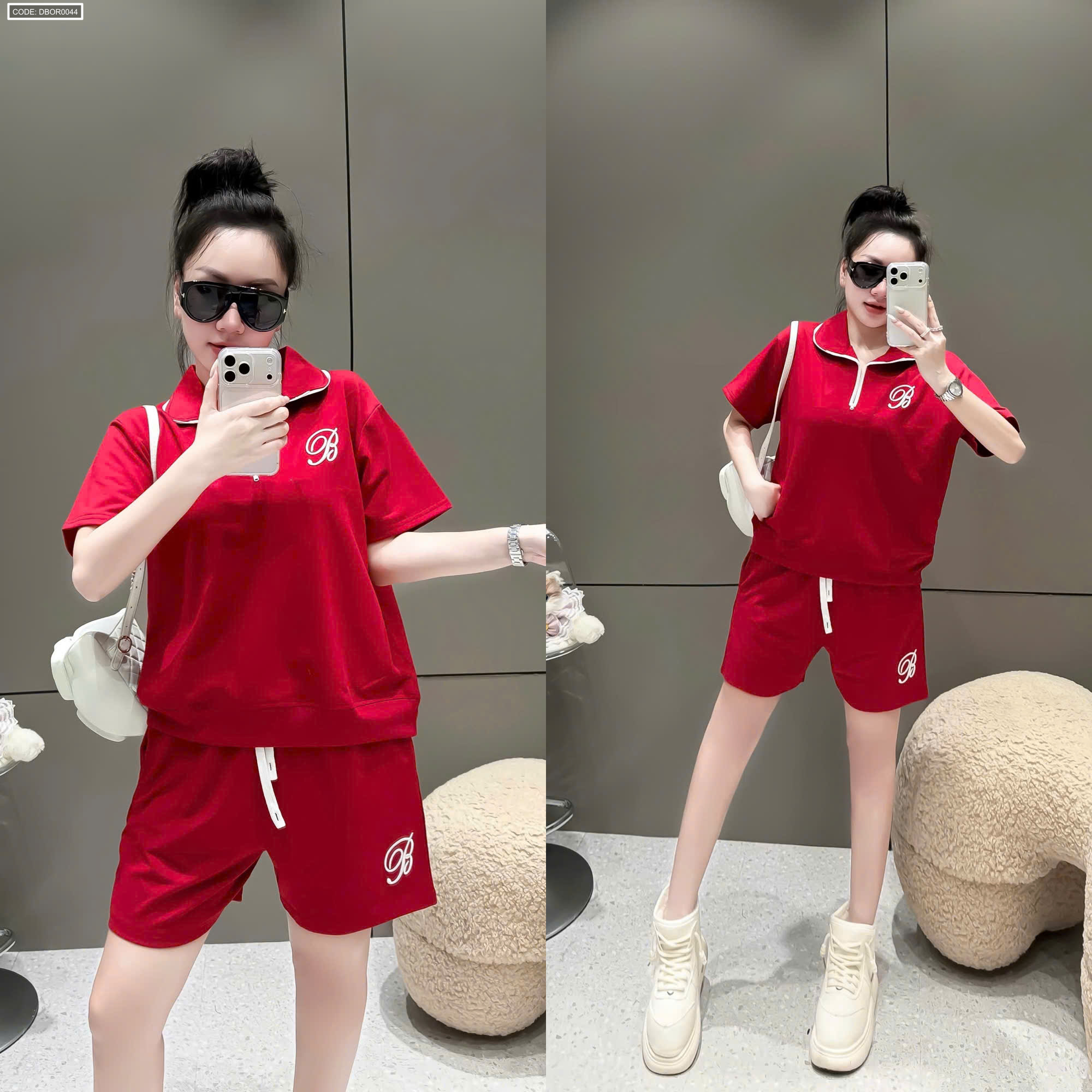 Đồ bộ nữ cổ bẻ quần đùi tay ngắn thun da cá