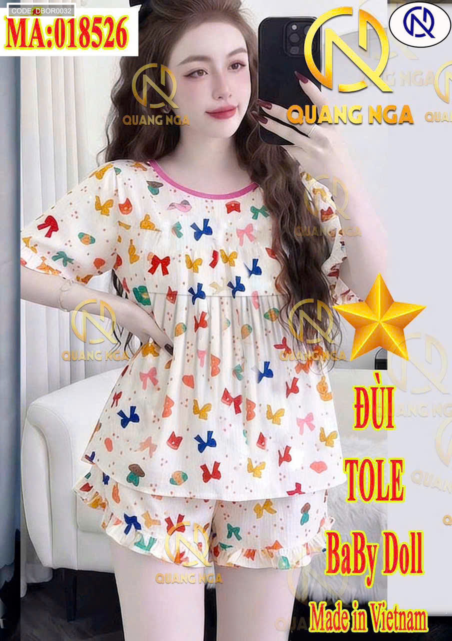Ảnh mặc thực tế với dáng áo babydoll và quần đùi đi kèm