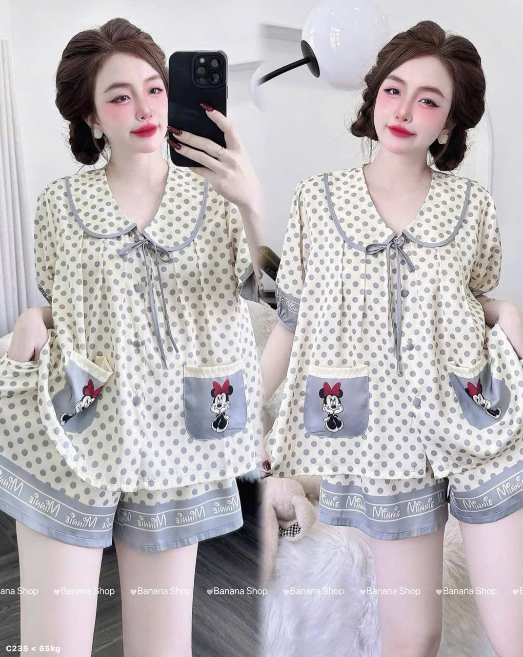 Phiên bản họa tiết chấm bi sáng màu, phối túi trước
