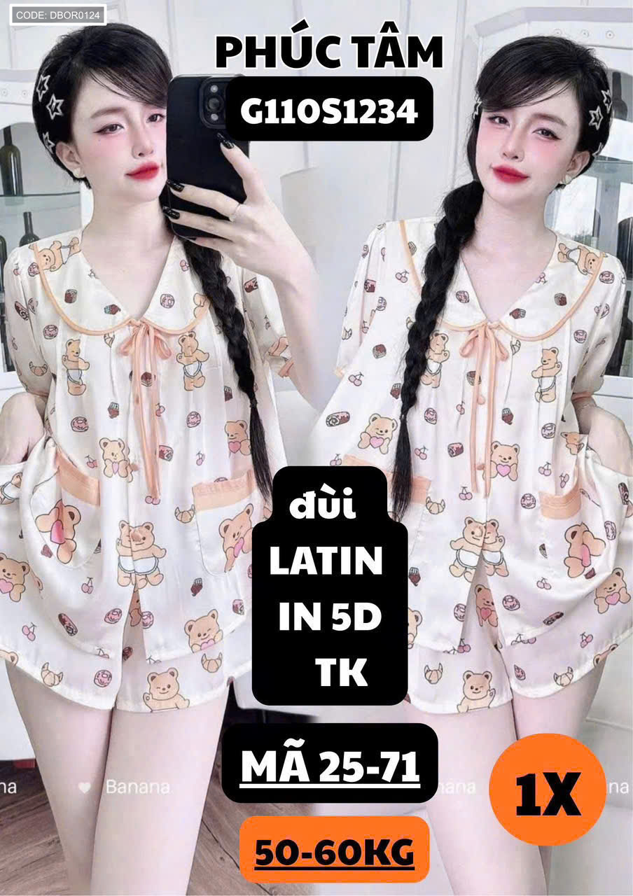 Đồ bộ nữ mặc nhà cổ sen chất latin in 5D mã 25-71 size 1X-2X