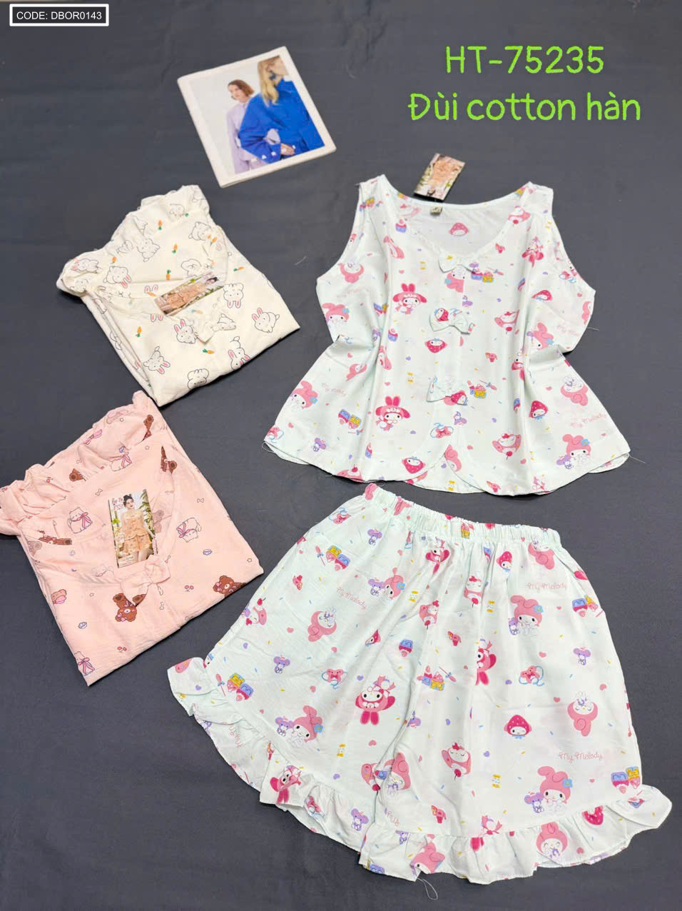 Đồ bộ nữ mặc nhà cotton hàn áo sát nách quần đùi HT-75235 freesize 40-55kg