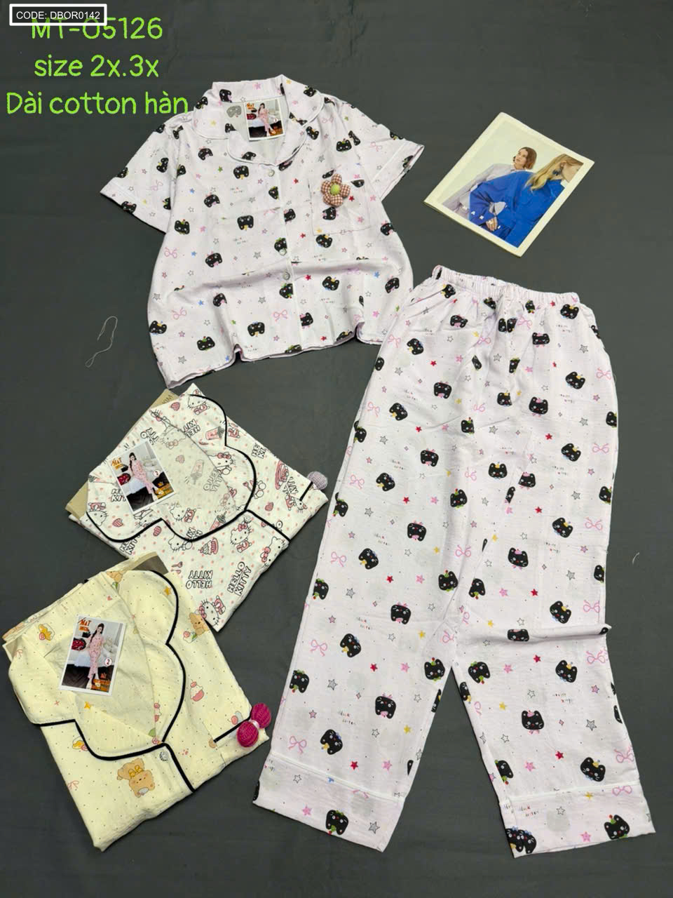 Đồ bộ pijama nữ cotton Hàn không giãn MT-05126 (cộc tay, quần dài)