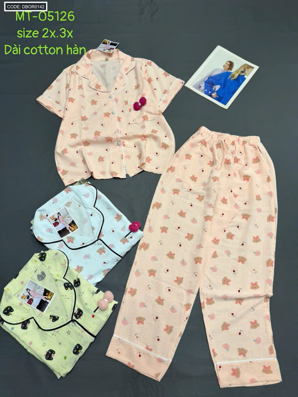 Đồ bộ pijama nữ cotton Hàn không giãn MT-05126 (cộc tay, quần dài)