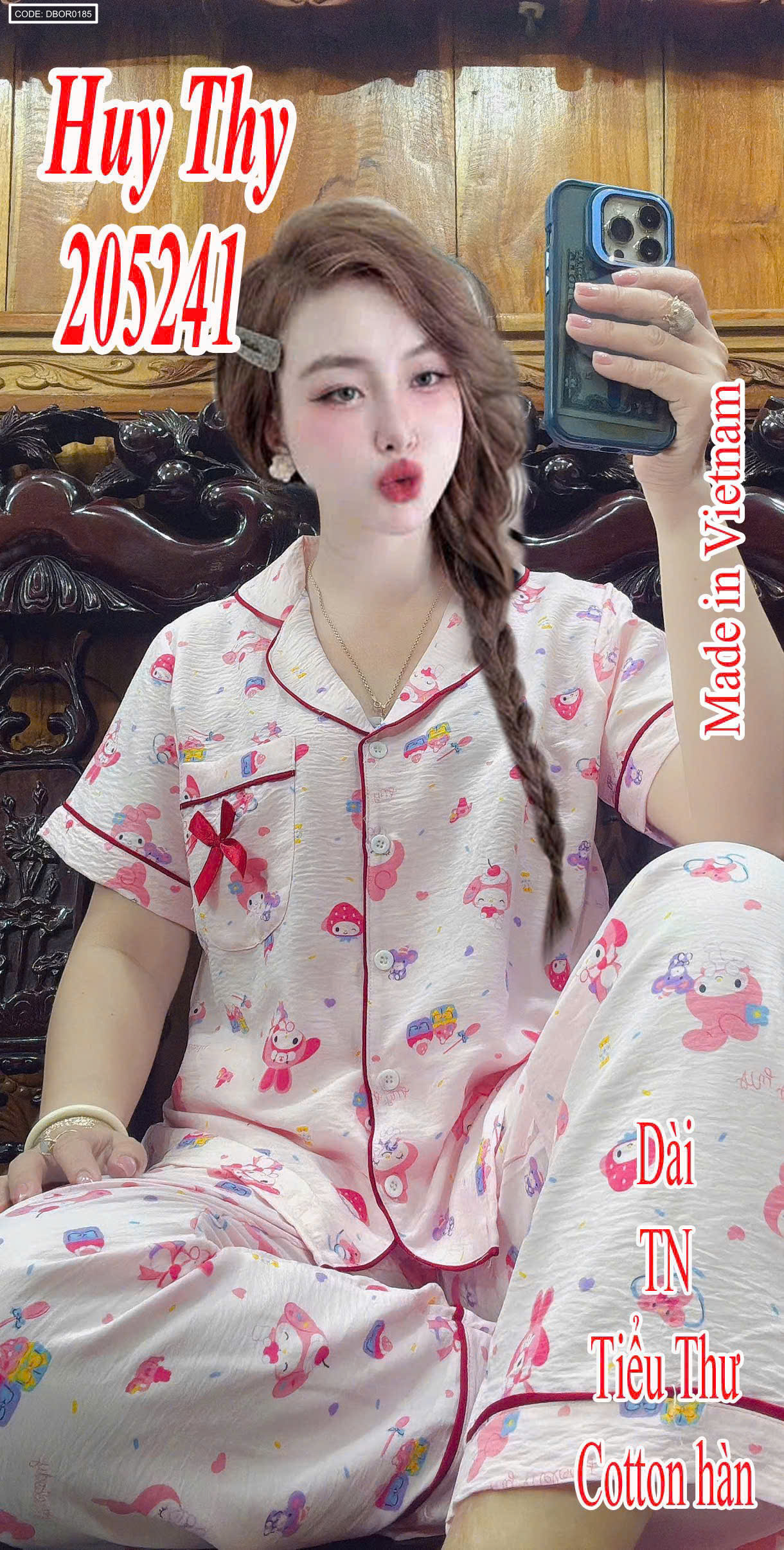 Bộ pijama nữ tay ngắn quần dài HT-05241 cotton hàn freesize 40-55kg