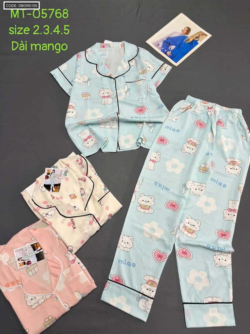 Đồ bộ nữ pijama tay ngắn quần dài vải mango MT-05768