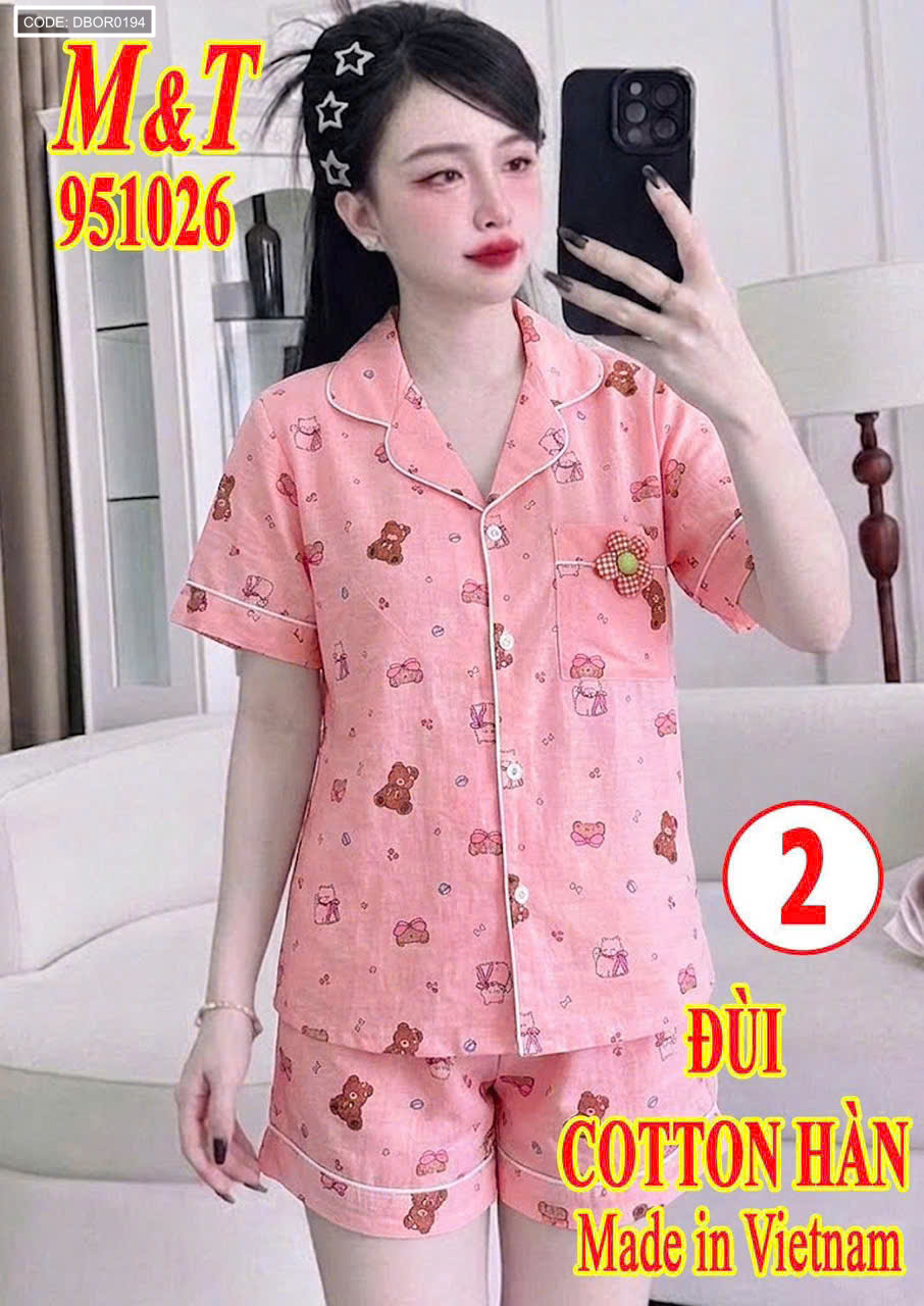 Đồ bộ nữ pijama tay ngắn quần đùi vải cotton hàn MT-951026 size 2, 3