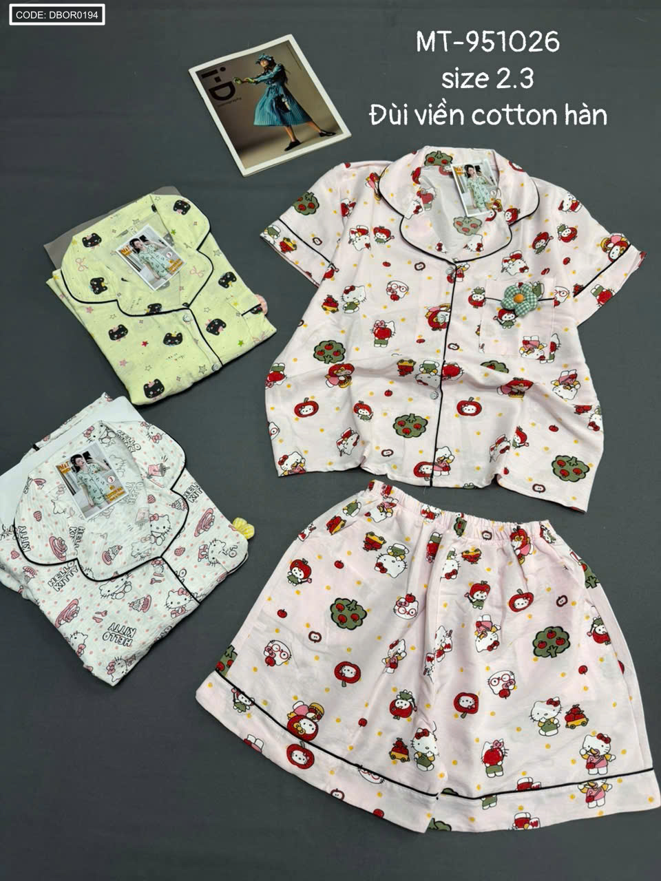 Đồ bộ nữ pijama tay ngắn quần đùi vải cotton hàn MT-951026 size 2, 3