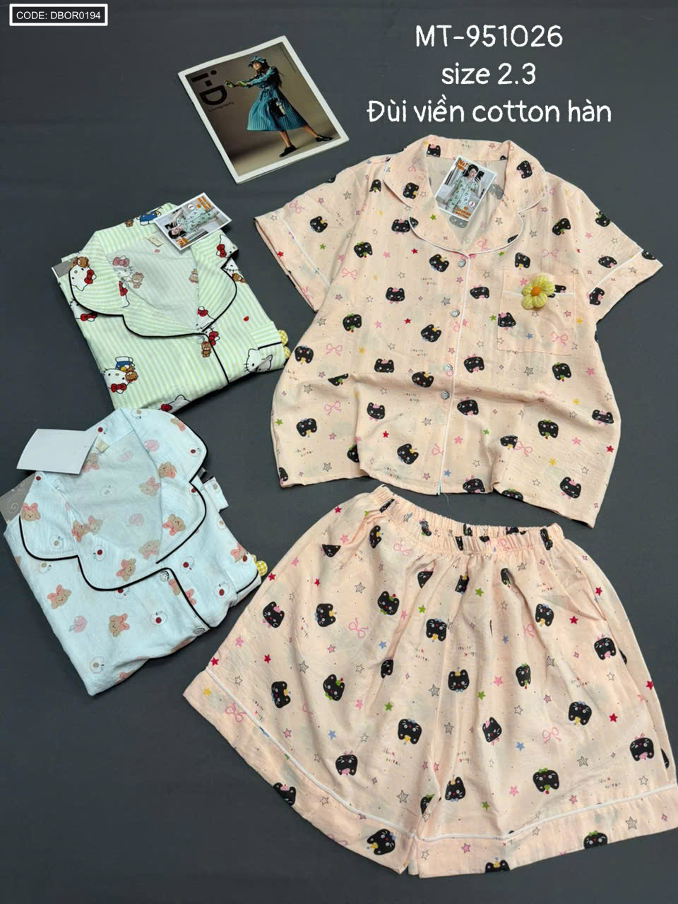 Đồ bộ nữ pijama tay ngắn quần đùi vải cotton hàn MT-951026 size 2, 3