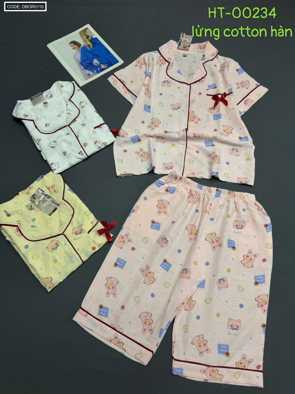 Đồ bộ nữ pijama tay ngắn quần lửng cotton hàn freesize 43-58kg