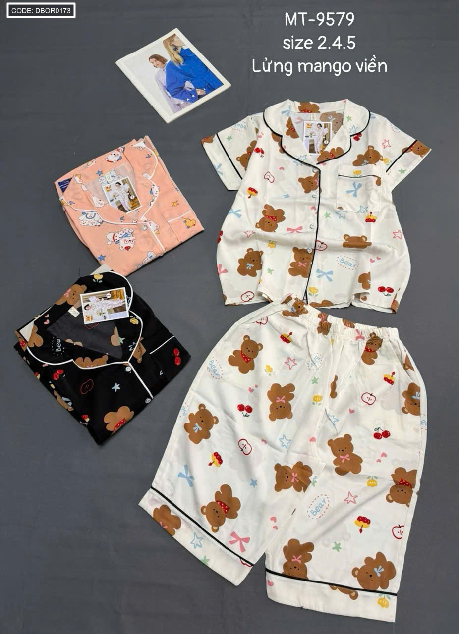 Đồ bộ nữ pijama tay ngắn quần lửng mango viền MT-9579