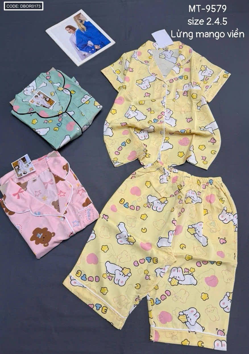 Đồ bộ nữ pijama tay ngắn quần lửng mango viền MT-9579