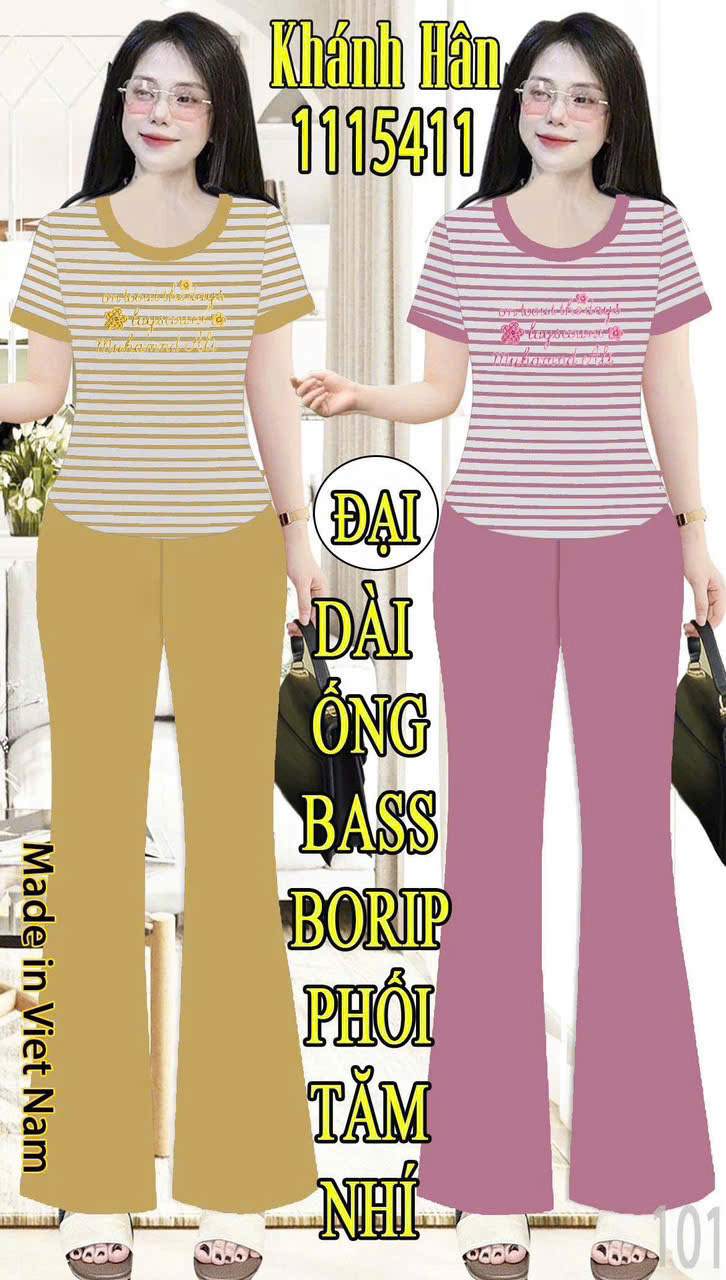 Đồ bộ nữ quần dài ống bass borip phối tăm nhí KH-1015411