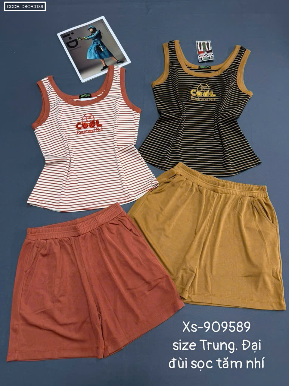 Đồ bộ nữ mặc nhà quần đùi sọc tăm nhí áo sát nách Xs-909589
