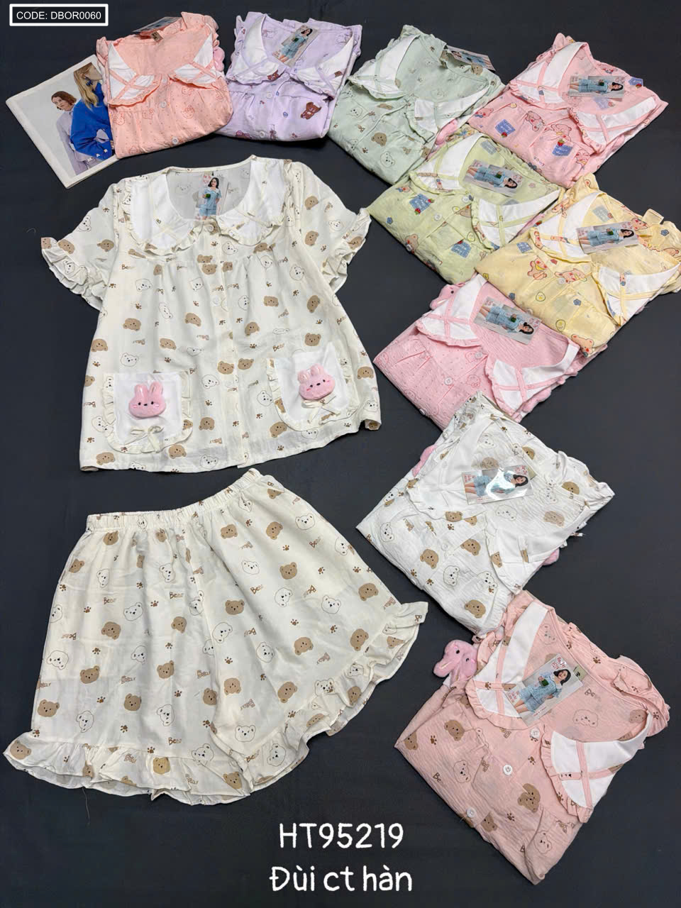Đồ bộ nữ mặc nhà tay ngắn quần đùi đũi cotton hàn HT95219