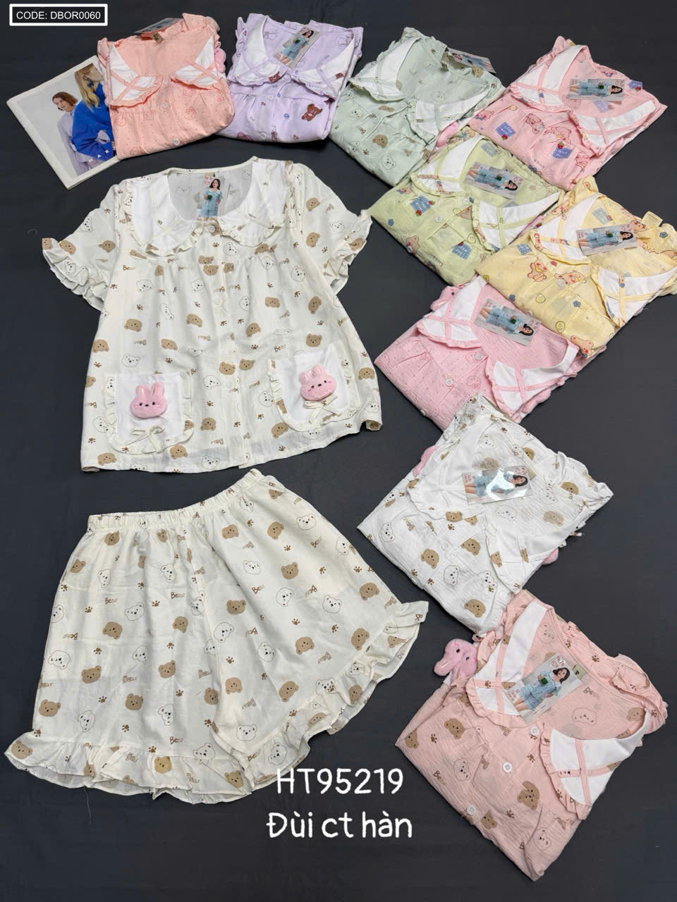Đồ bộ nữ mặc nhà tay ngắn quần đùi đũi cotton hàn HT95219