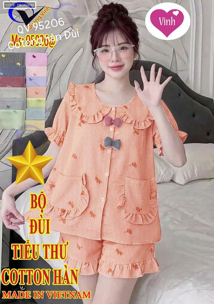 Đồ Bộ Nữ Quần Đùi QV 95206 Cotton Hàn Freesize 40-55kg