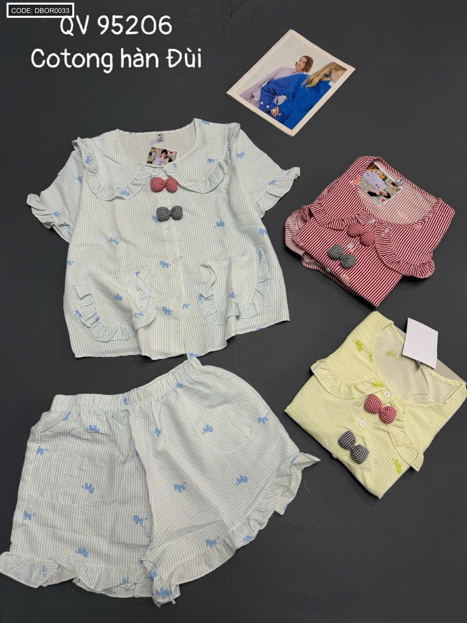 Đồ Bộ Nữ Quần Đùi QV 95206 Cotton Hàn Freesize 40-55kg