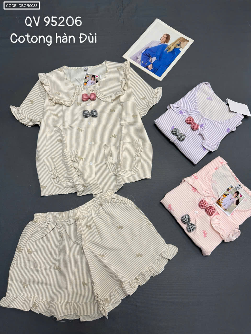 Đồ Bộ Nữ Quần Đùi QV 95206 Cotton Hàn Freesize 40-55kg