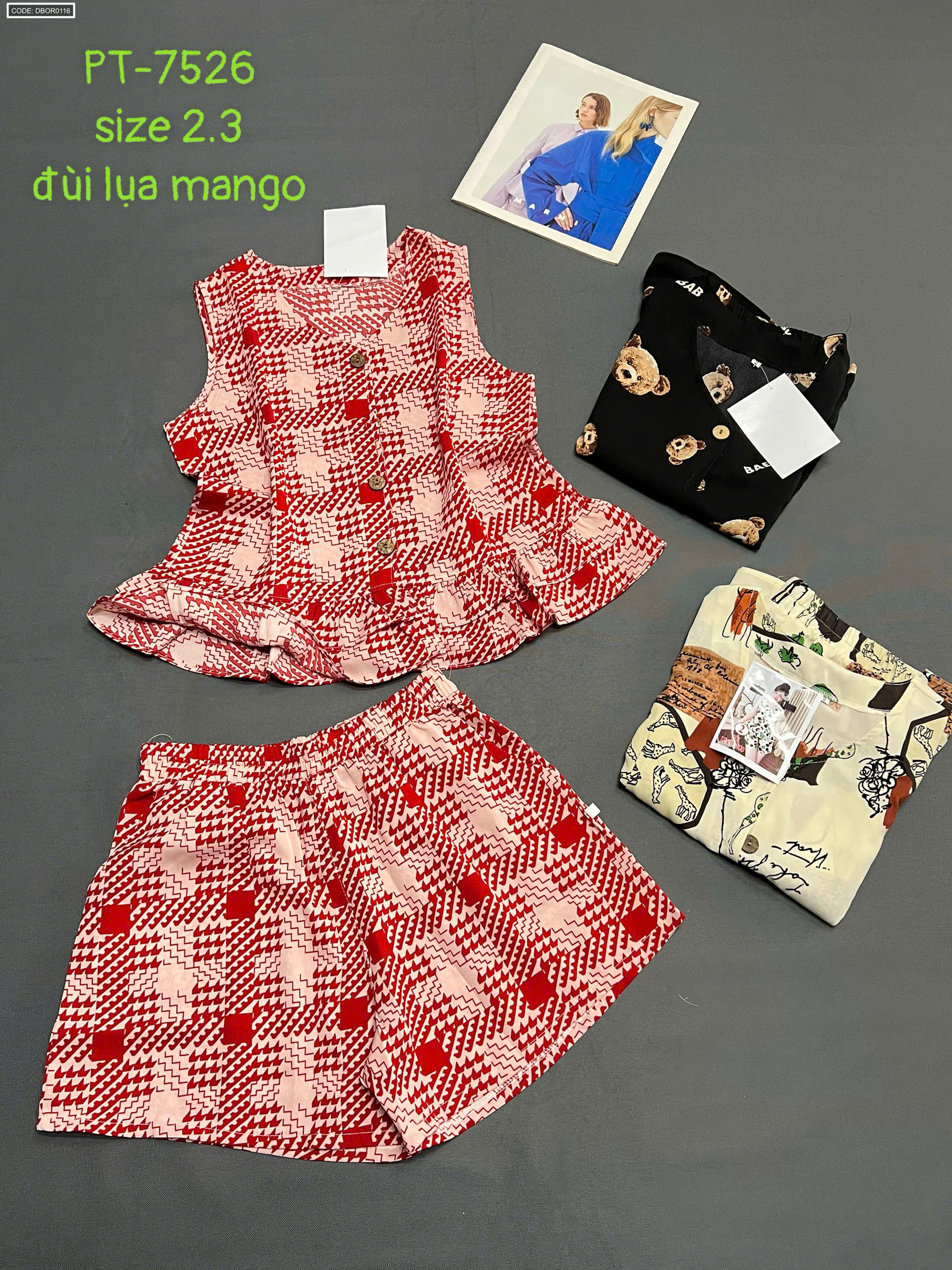 Đồ bộ nữ sát nách quần đùi áo xòe PT-7526 đùi lụa mango (size 2-3)