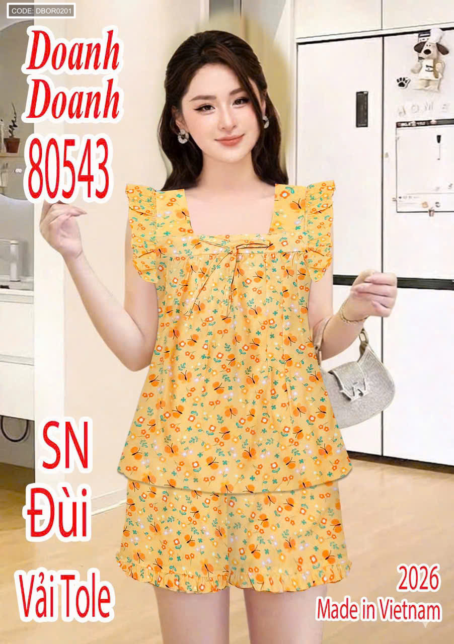 Đồ bộ nữ sát nách quần đùi cánh tiên vải tole Dd-80543 freesize 45-59kg