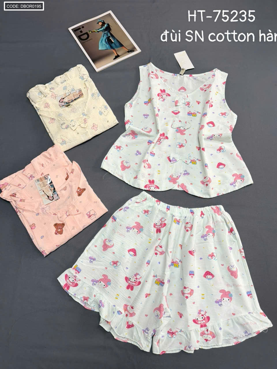 Đồ bộ nữ sát nách quần đùi cotton hàn không giãn HT-75235 freesize 40-53kg