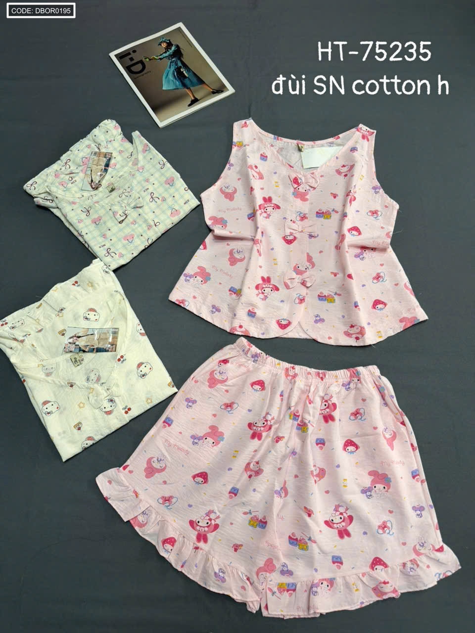 Đồ bộ nữ sát nách quần đùi cotton hàn không giãn HT-75235 freesize 40-53kg