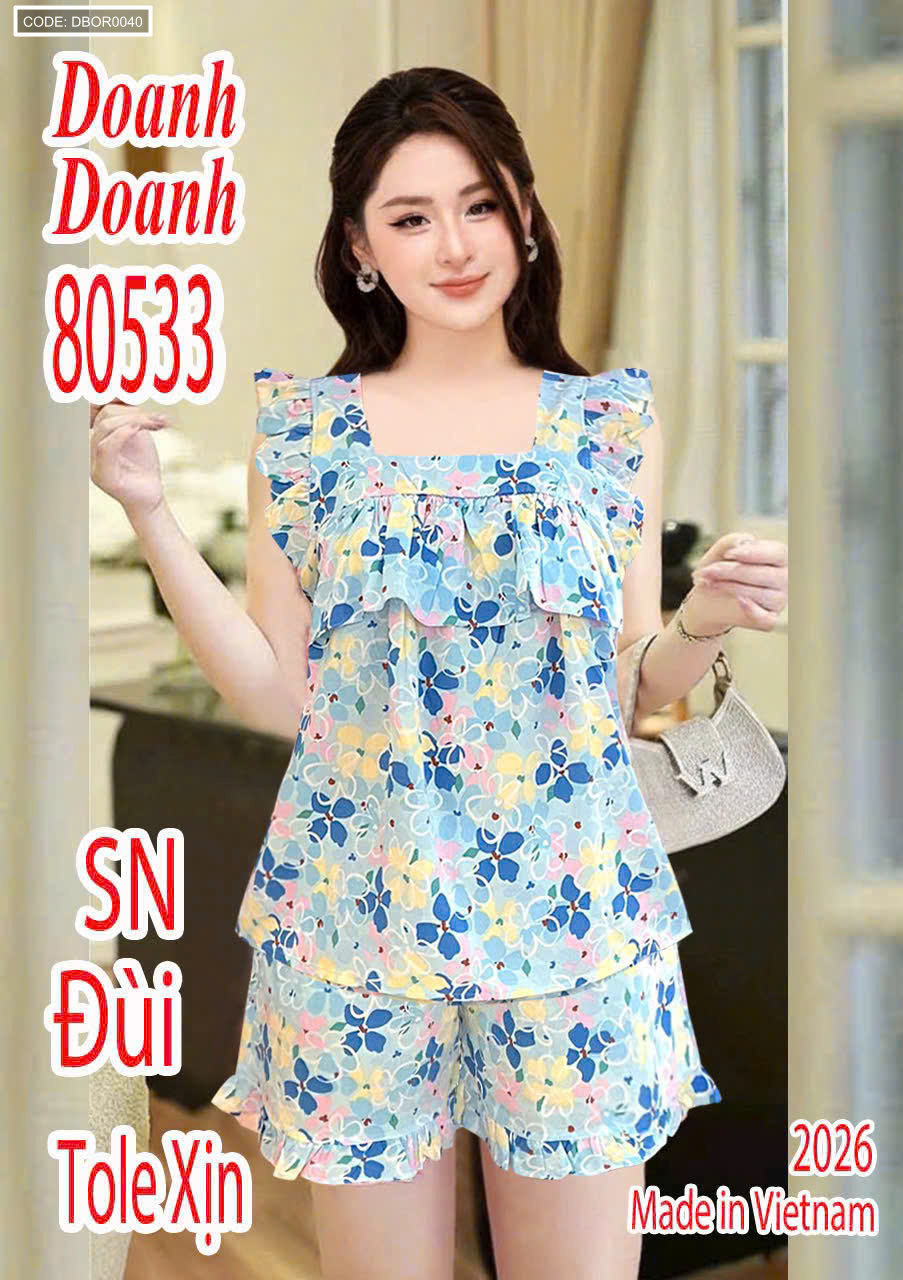 Đồ bộ nữ sát nách quần đùi DD-80533 vải tole freesize 40-55kg