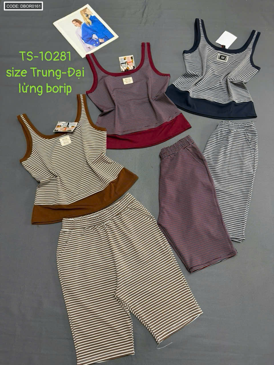 Đồ bộ nữ sát nách quần lửng thun borip TS-10281 size Trung-Đại