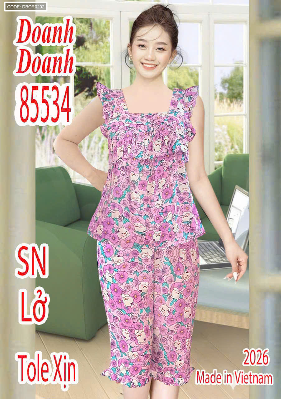 Đồ bộ nữ mặc nhà sát nách quần lửng vải tole cánh tiên DD-85534 freesize 45-60kg