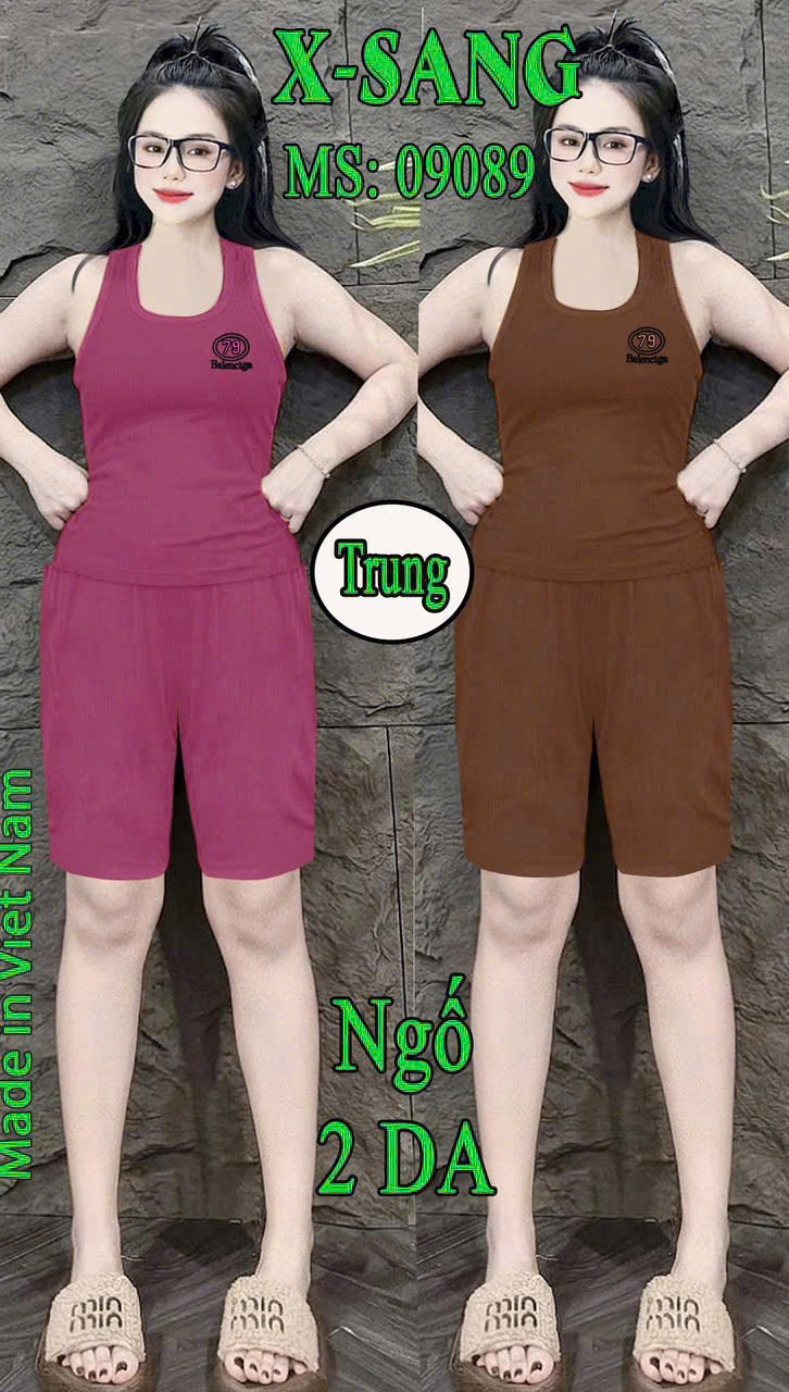 Đồ bộ nữ sát nách quần ngố cotton 2 da XS-909589