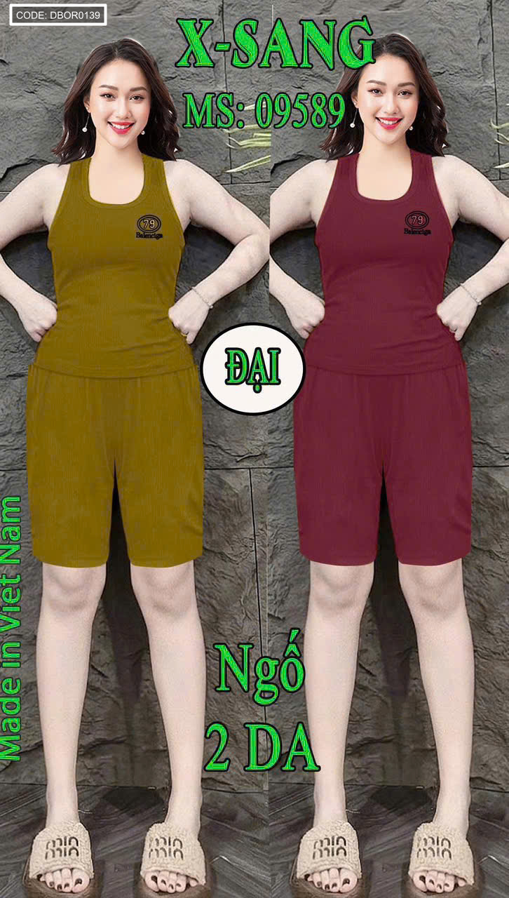 Hình mặc minh họa cho size Đại của mẫu đồ bộ quần ngố.