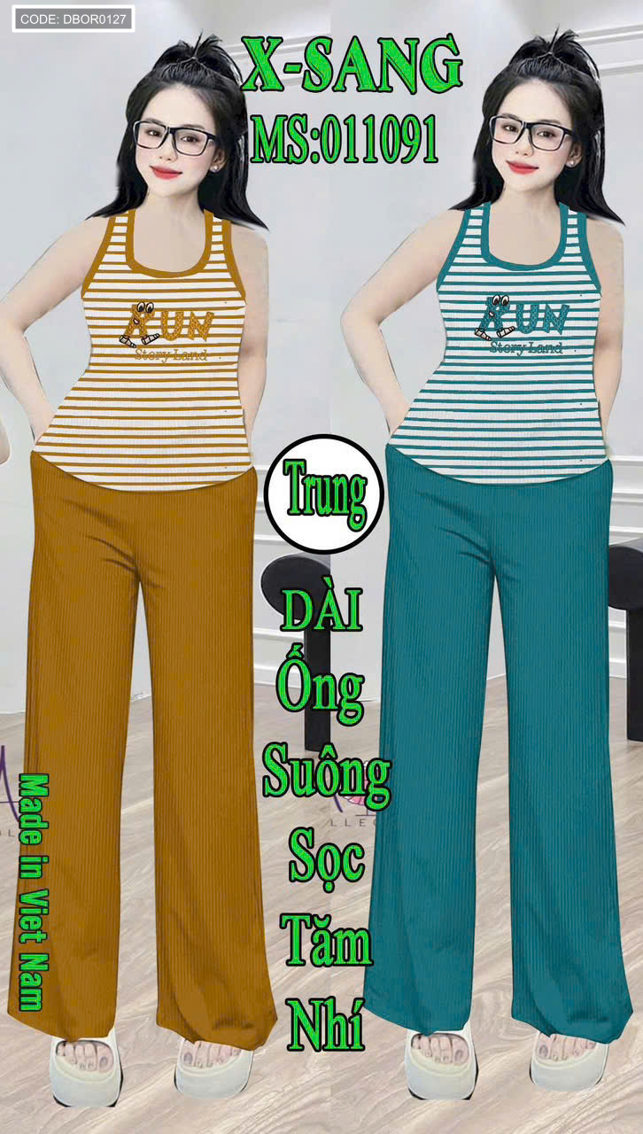 Phối áo sát nách cùng quần dài ống suông mặc nhà