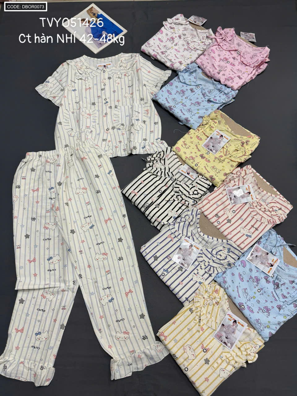 Đồ bộ nữ sát nách tiểu thư quần đùi nơ TVY051426 cotton hàn nhí 42-48kg