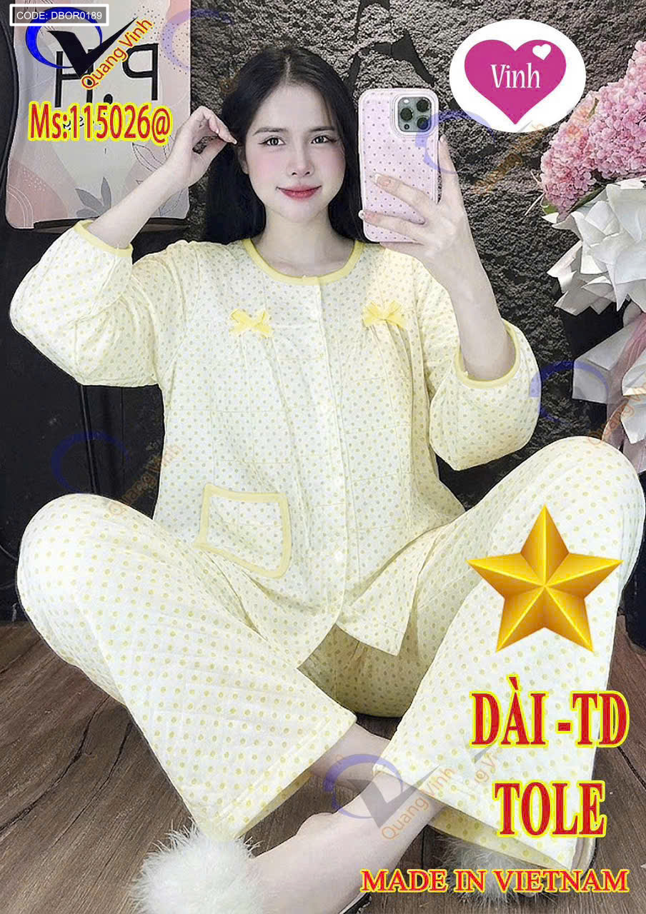 Đồ bộ nữ tay dài quần dài babydoll vải tole QV-15026
