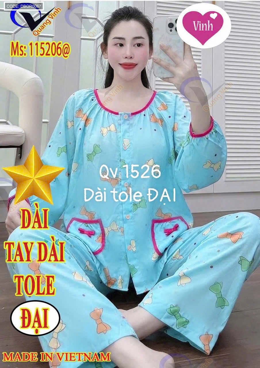 Đồ bộ nữ mặc nhà tay dài quần dài tole đại Qv 1526 size 50-65kg