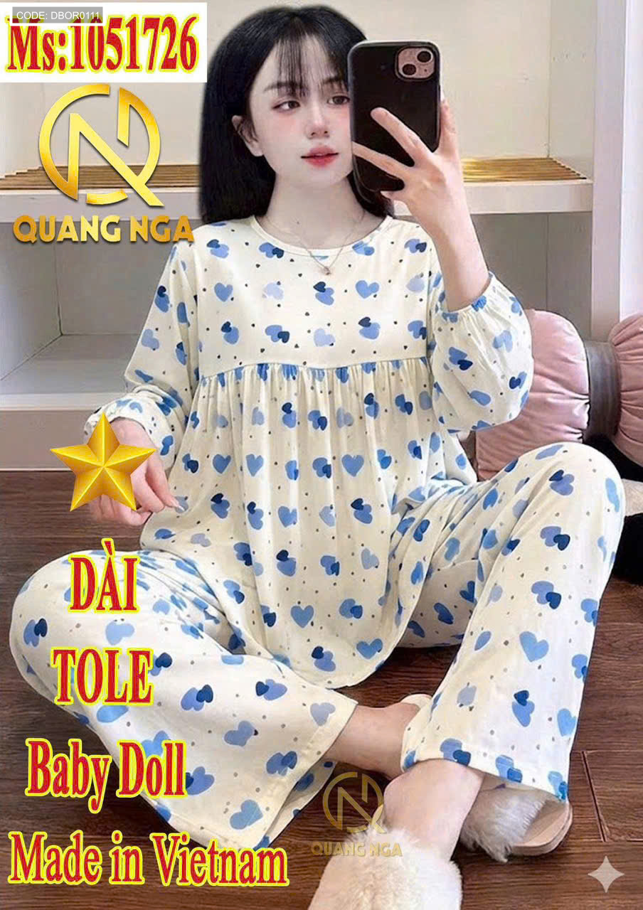 Phom áo babydoll tay dài phối quần dài đồng bộ