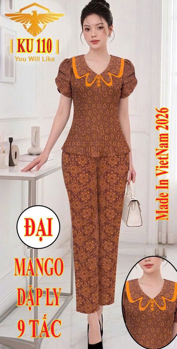 Hình mặc mẫu cho kiểu áo tay ngắn và quần 9 tấc