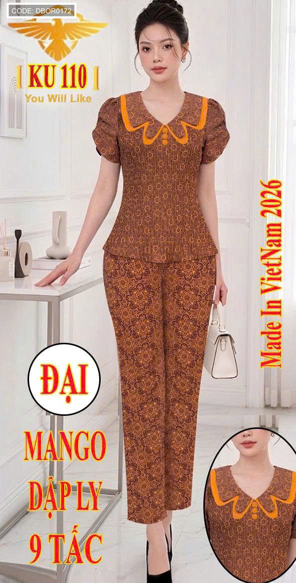 Đồ bộ nữ tay ngắn quần 9 tấc size đại mango dập ly size KU-1026