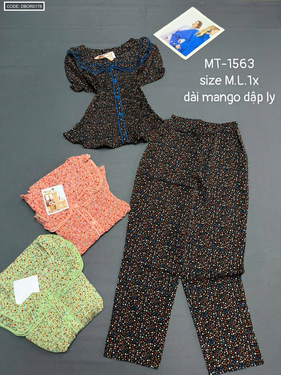 Đồ bộ nữ tay ngắn quần dài áo dập ly MT-1563