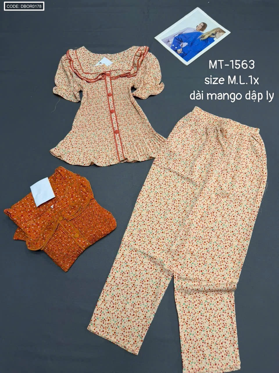 Đồ bộ nữ tay ngắn quần dài áo dập ly MT-1563