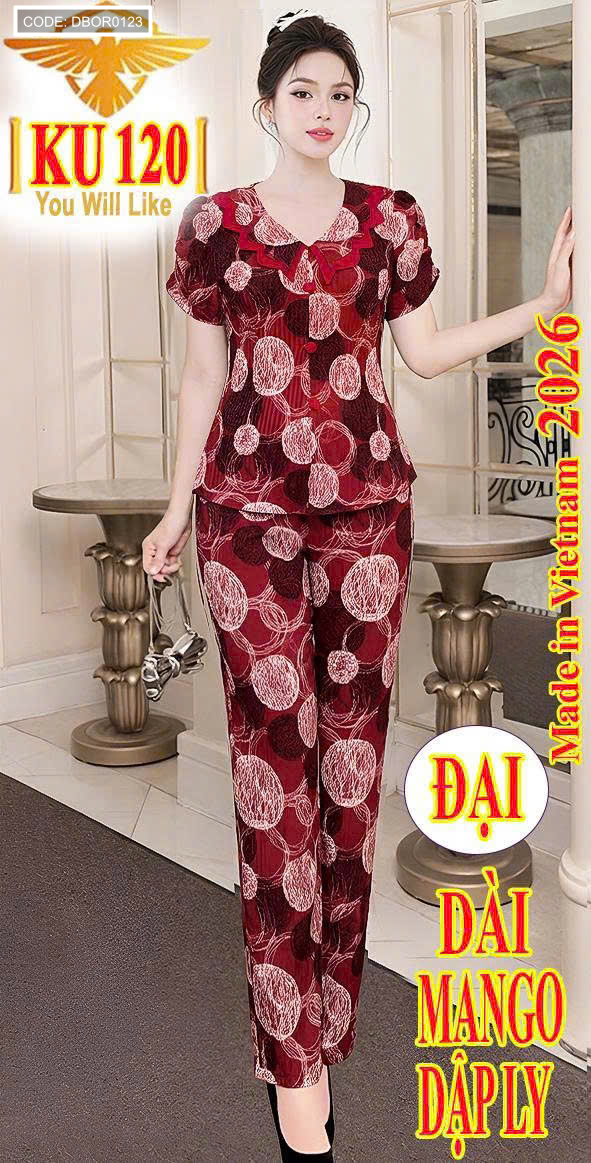 Đồ bộ nữ tay ngắn quần dài dập ly mango KU-2026 freesize đại 55-65kg