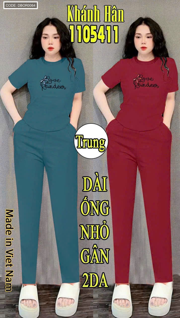 Hình mặc thực tế với dáng áo tay ngắn quần dài